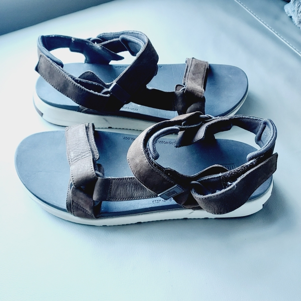 FITFLOP Men's Ryder Leather Microwobbleboard Technology Sandals Sz-13